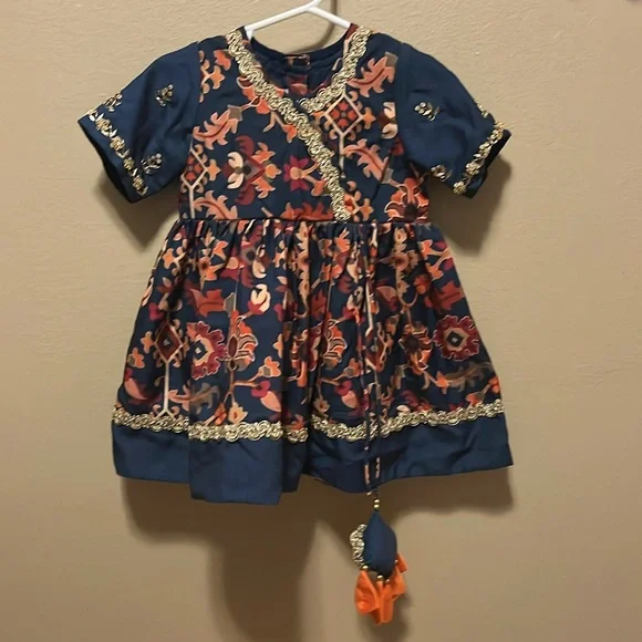 RARE Little Brats Sapphire Maheshwari Silk Ikat  Embroidered Gown - Size 1-2 - Picture 4 of 9